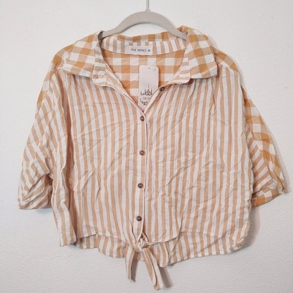 The Nines Yellow & White Crop Button Down NEW M - Picture 1 of 5